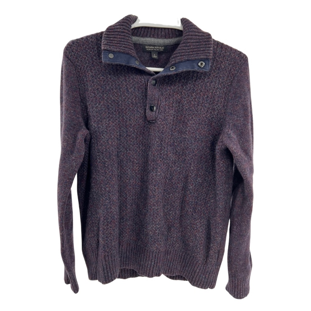 Banana Republic S Italian Yarn wool sweater quarter snap mens navy winter fall